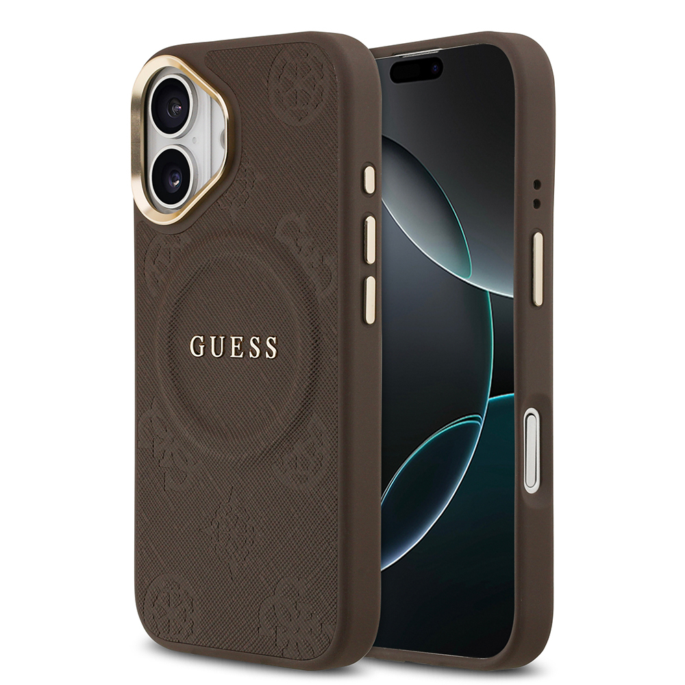 Apple iPhone 17 Uyumlu Kılıf Guess Orjinal Lisanslı M-safe Şarj Özellikli Sıcak Baskılı Yazı Logolu PU Deri Peony Kapak