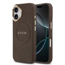 Apple iPhone 17 Uyumlu Kılıf Guess Orjinal Lisanslı M-safe Şarj Özellikli Sıcak Baskılı Yazı Logolu PU Deri Peony Kapak