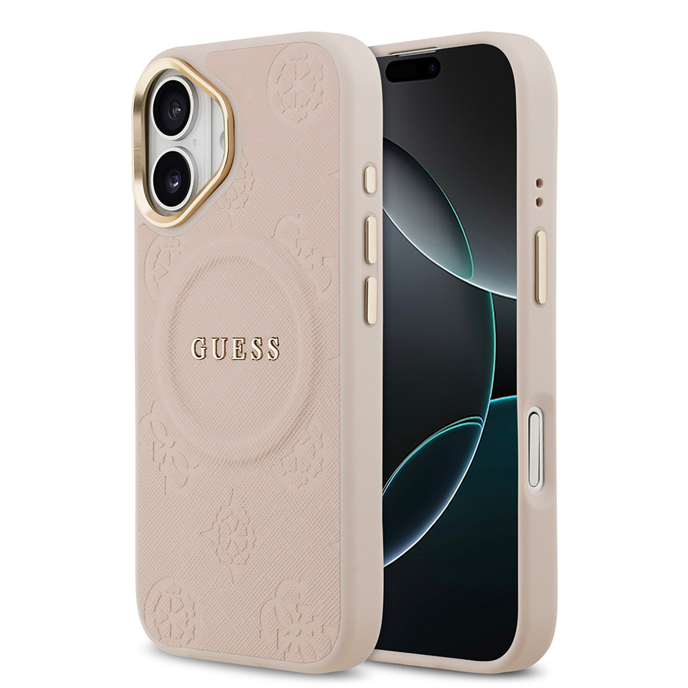 Apple iPhone 17 Uyumlu Kılıf Guess Orjinal Lisanslı M-safe Şarj Özellikli Sıcak Baskılı Yazı Logolu PU Deri Peony Kapak