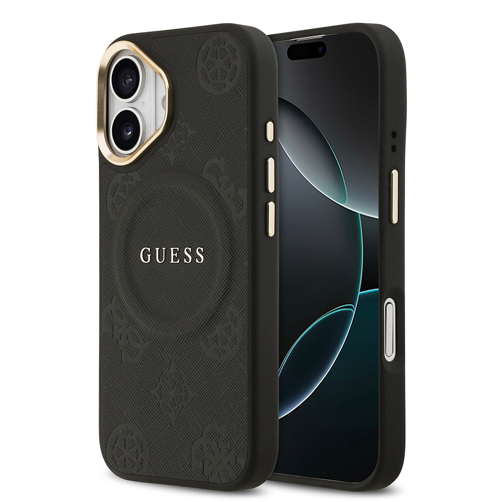 Apple iPhone 17 Uyumlu Kılıf Guess Orjinal Lisanslı M-safe Şarj Özellikli Sıcak Baskılı Yazı Logolu PU Deri Peony Kapak