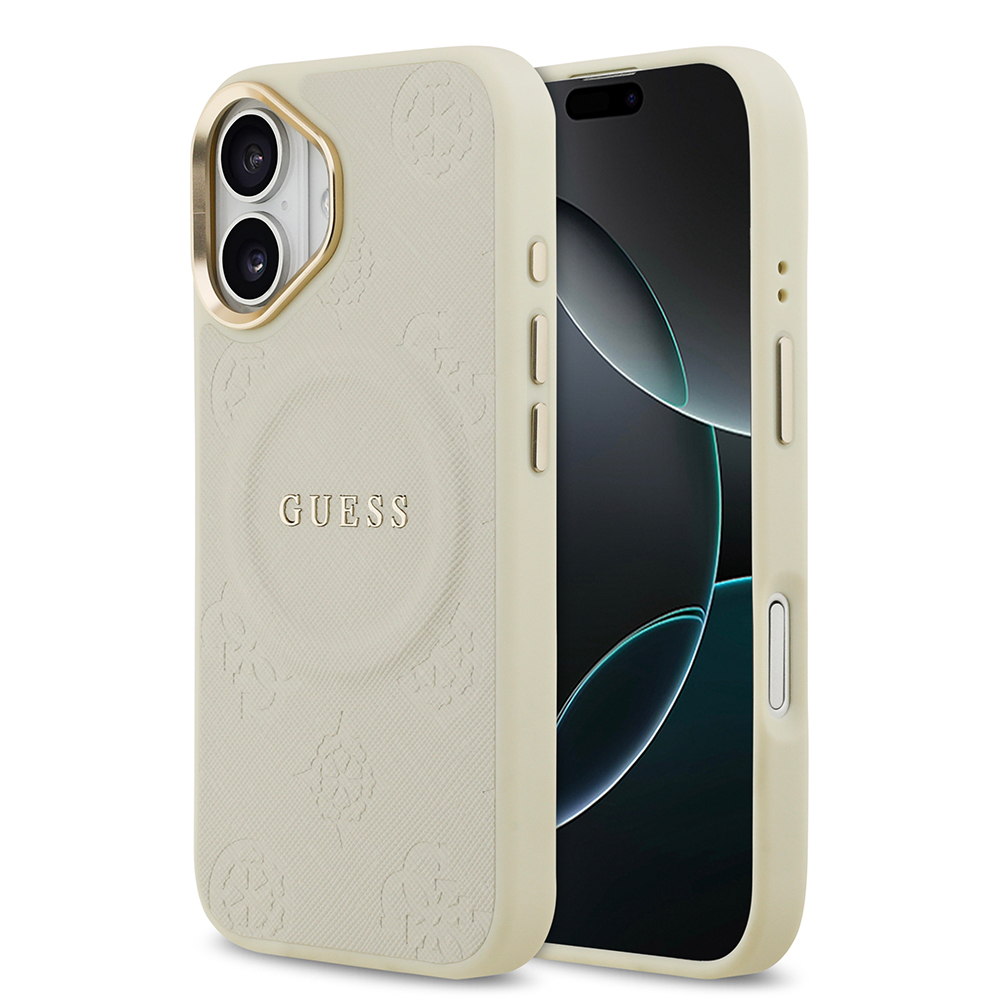 Apple iPhone 17 Uyumlu Kılıf Guess Orjinal Lisanslı M-safe Şarj Özellikli Sıcak Baskılı Yazı Logolu PU Deri Peony Kapak