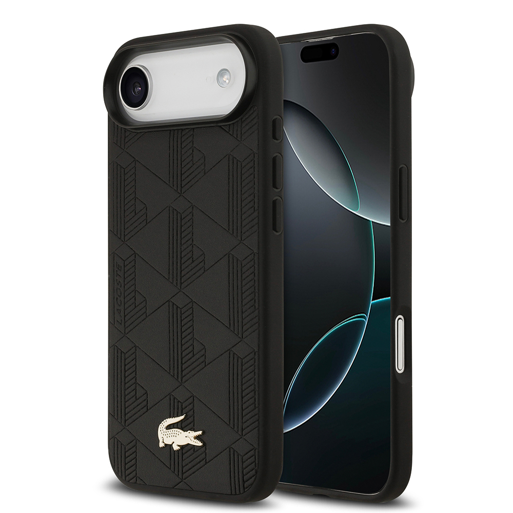 Apple iPhone 17 Air Uyumlu Kılıf Lacoste Orjinal Lisanslı M-safe Şarj Özellikli PU Deri Tasarımlı Karışık Monogram Desenli Kapak