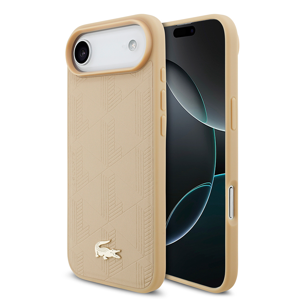 Apple iPhone 17 Air Uyumlu Kılıf Lacoste Orjinal Lisanslı M-safe Şarj Özellikli PU Deri Tasarımlı Karışık Monogram Desenli Kapak