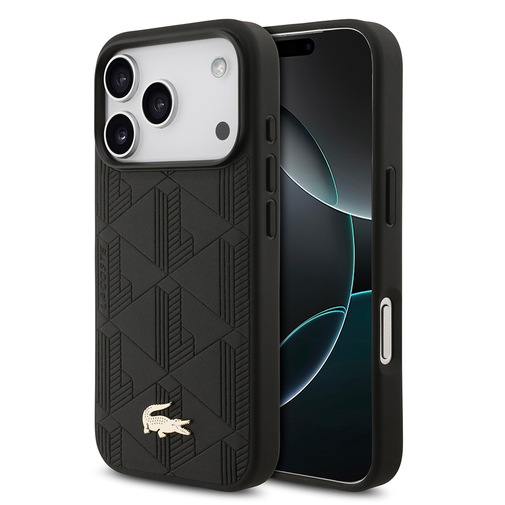 Apple iPhone 17 Pro Uyumlu Kılıf Lacoste Orjinal Lisanslı M-safe Şarj Özellikli PU Deri Tasarımlı Karışık Monogram Desenli Kapak