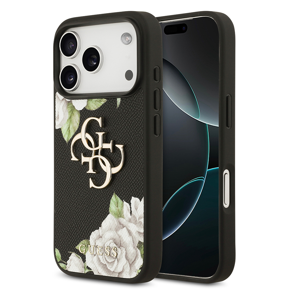 Apple iPhone 17 Pro Uyumlu Kılıf Guess Orjinal Lisanslı Gül Baskılı Büyük Metal Logo Dizaynlı Kapak