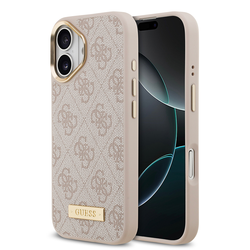 Apple iPhone 17 Uyumlu Kılıf Guess Orjinal Lisanslı M-safe Şarj Özellikli 4G Desenli PU Metal Plaka Klasik Logolu Kapak