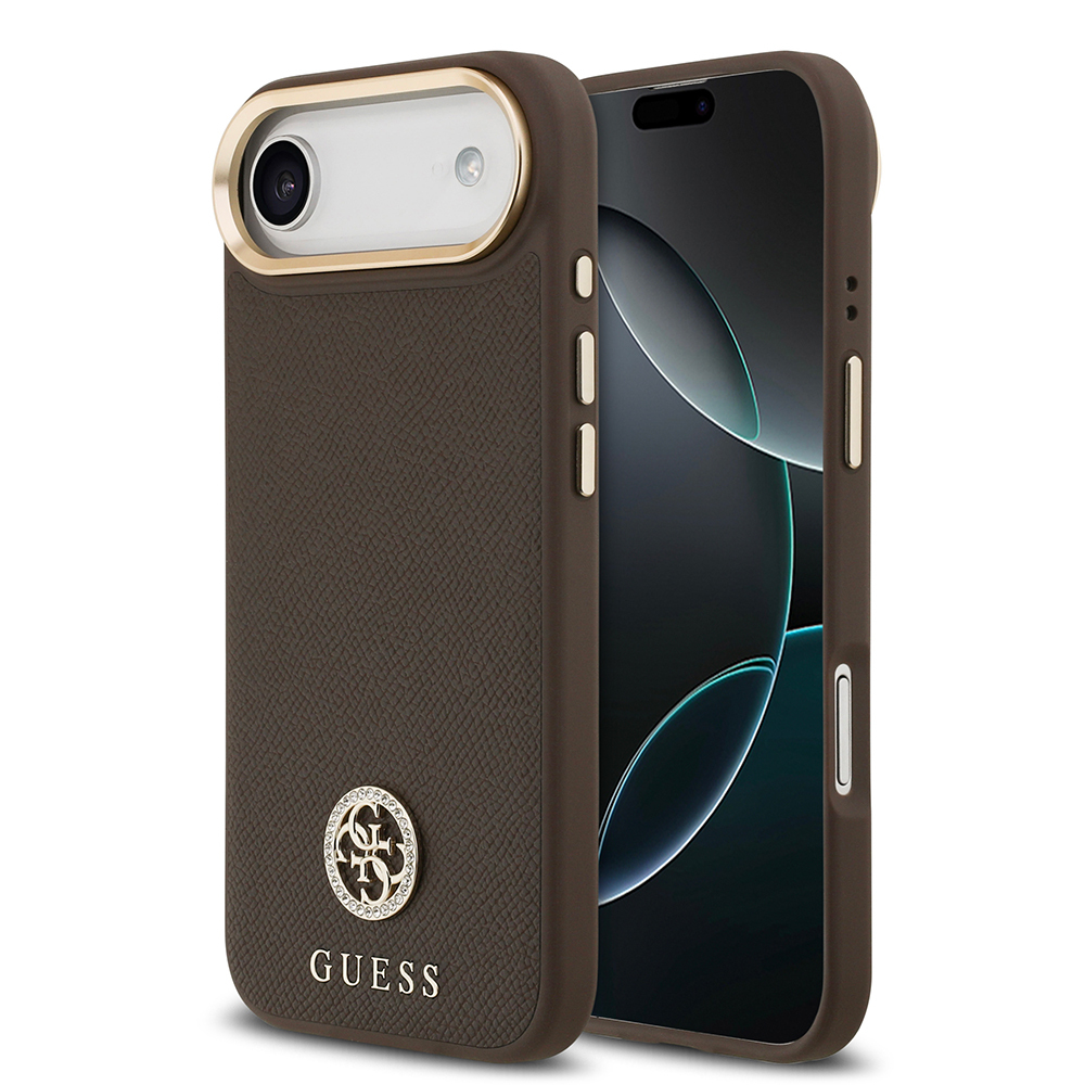 Apple iPhone 17 Air Uyumlu Kılıf Guess Orjinal Lisanslı M-safe Şarj Özellikli Grained Yazı ve Taşlı 4G Logolu Kapak