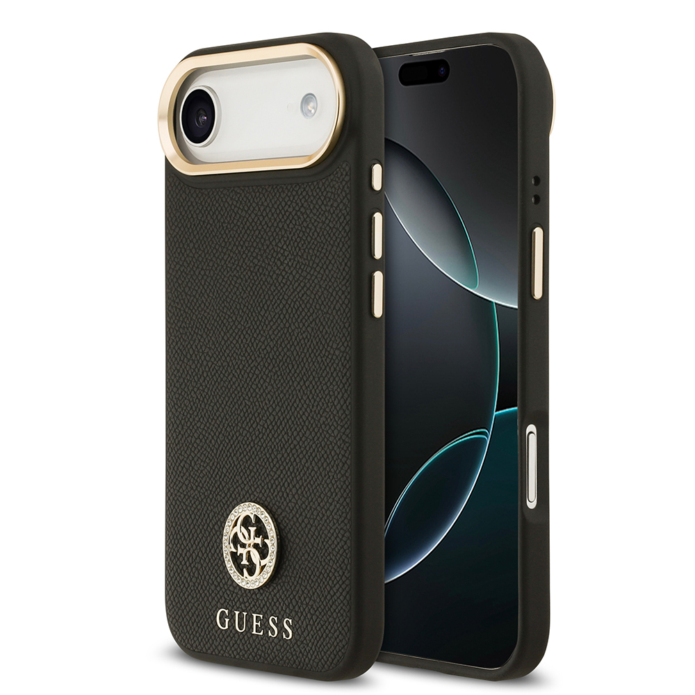 Apple iPhone 17 Air Uyumlu Kılıf Guess Orjinal Lisanslı M-safe Şarj Özellikli Grained Yazı ve Taşlı 4G Logolu Kapak