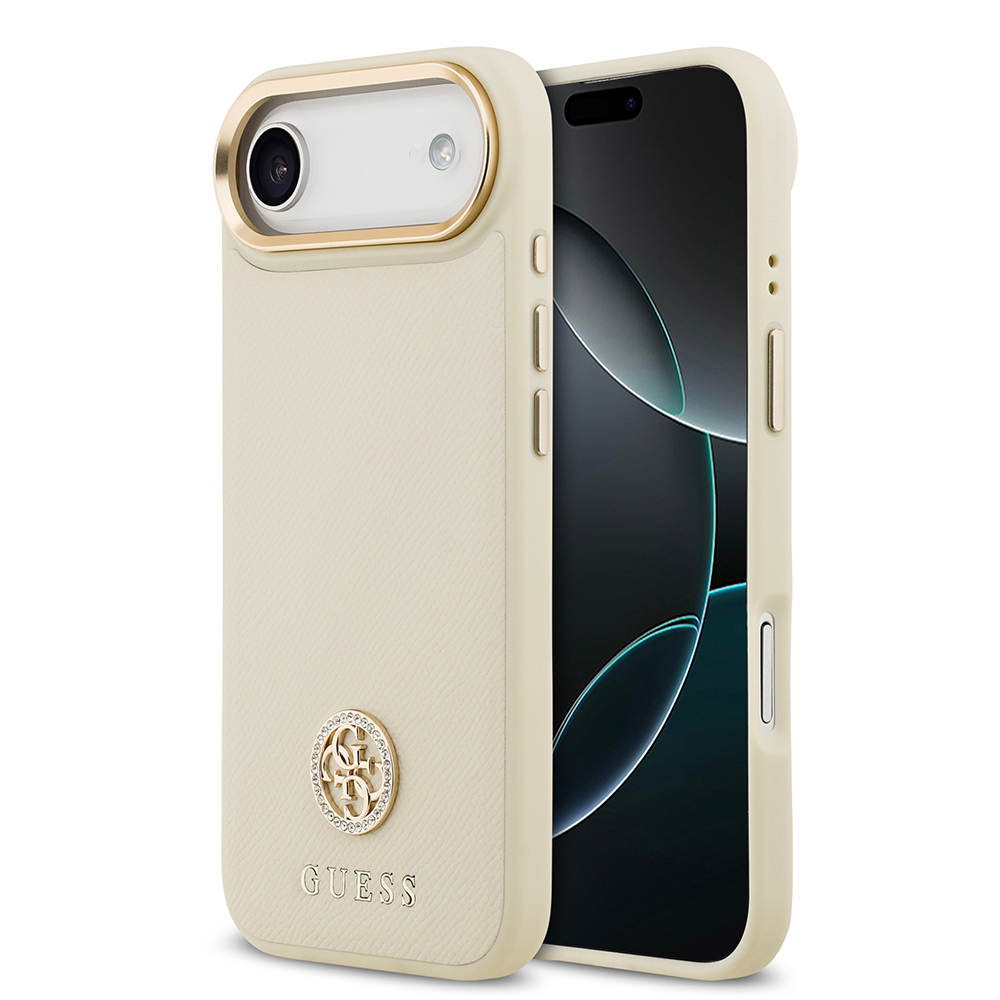 Apple iPhone 17 Air Uyumlu Kılıf Guess Orjinal Lisanslı M-safe Şarj Özellikli Grained Yazı ve Taşlı 4G Logolu Kapak