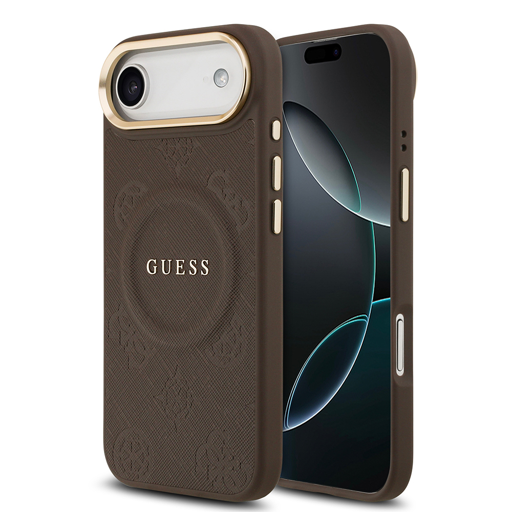 Apple iPhone 17 Air Uyumlu Kılıf Guess Orjinal Lisanslı M-safe Şarj Özellikli Sıcak Baskılı Yazı Logolu PU Deri Peony Kapak