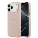 Apple iPhone 17 Pro Max Uyumlu Kılıf Guess Orjinal Lisanslı M-safe Şarj Özellikli Sıcak Baskılı Yazı Logolu PU Deri Peony Kapak