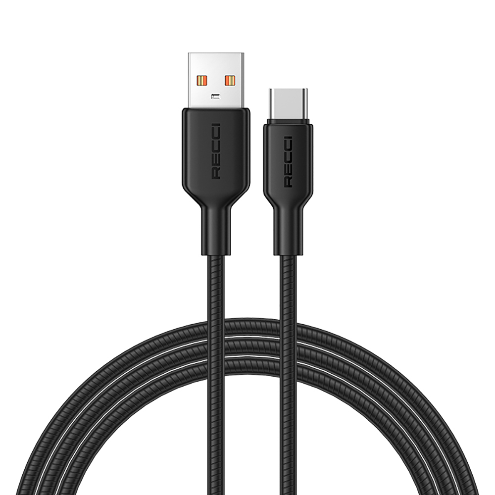 [RNZ-TA124672] Recci RS46C USB-A to Type-C 2.4A Hızlı Şarj Özellikli Data ve Şarj Kablosu 100W 1.2M (Siyah)