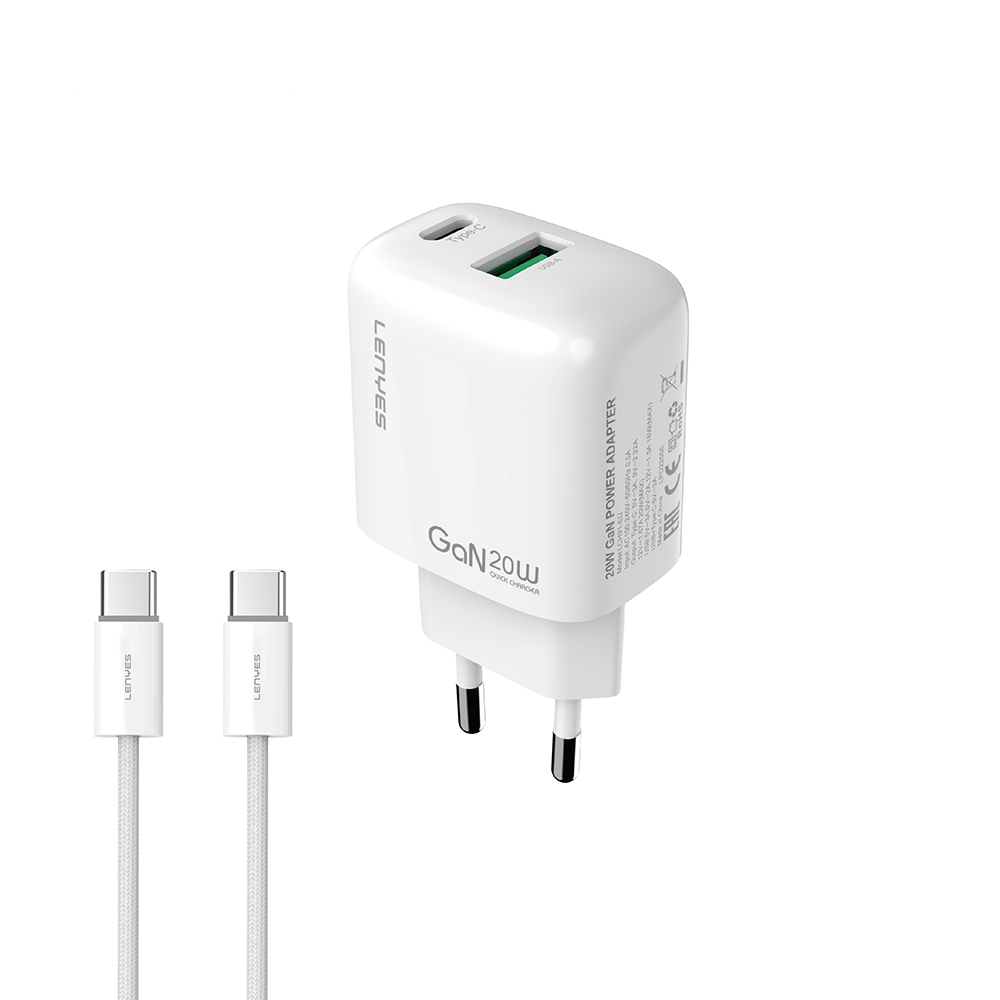 [RNZ-TA124379] Lenyes LCH91-TC-TC Type-C to Type-C GaN Teknolojili PD ve USB Hızlı Şarj Özellikli Şarj Seti 20W