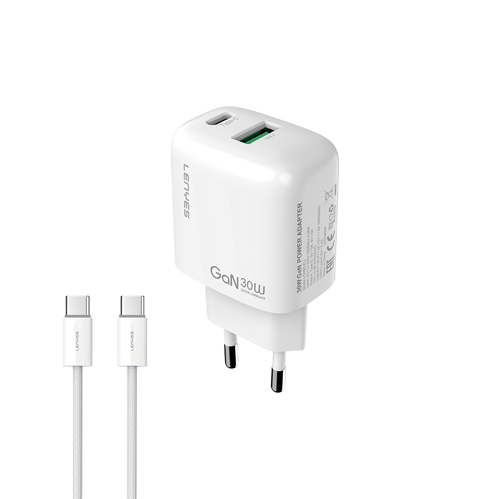 [RNZ-TA124382] Lenyes LCH93-TC-TC Type-C to Type-C GaN Teknolojili PD ve USB Hızlı Şarj Özellikli Şarj Seti 30W