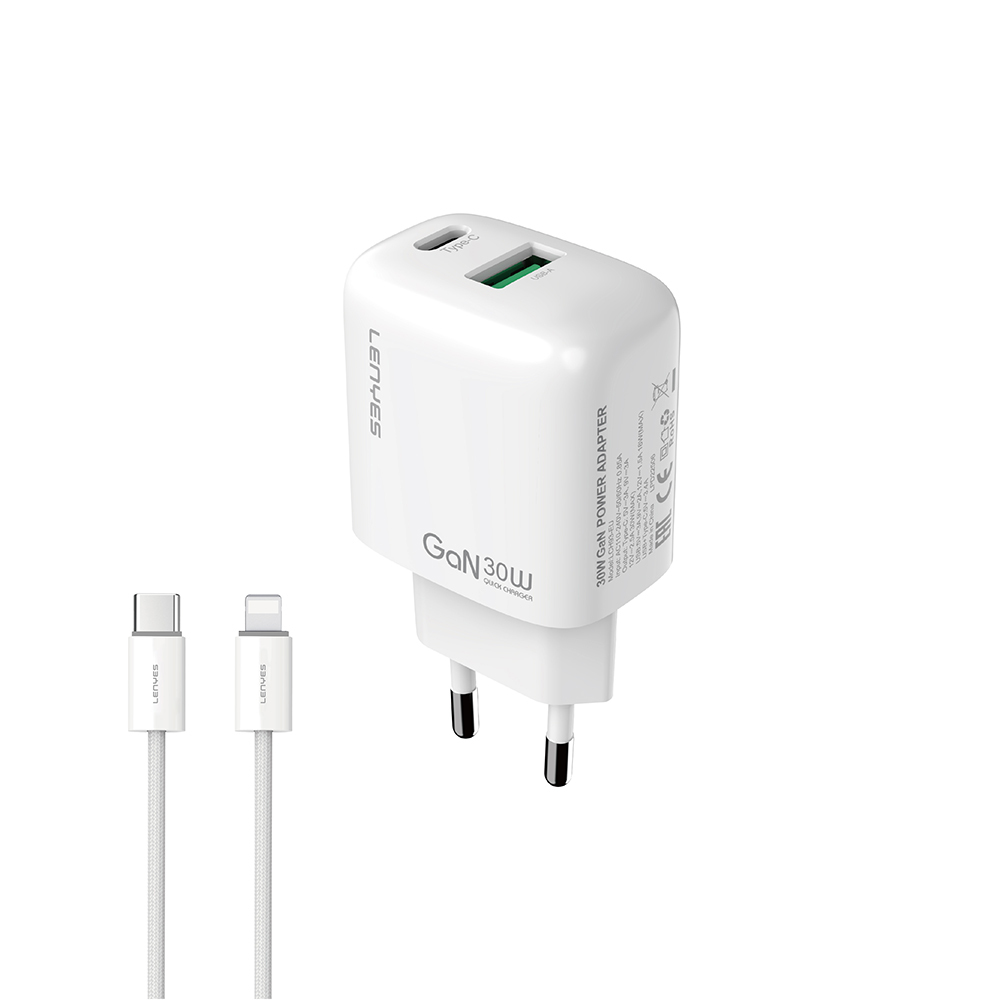 Lenyes LCH93-TC-L Type-C to Lightning GaN Teknolojili PD ve USB Hızlı Şarj Özellikli Şarj Seti 30W