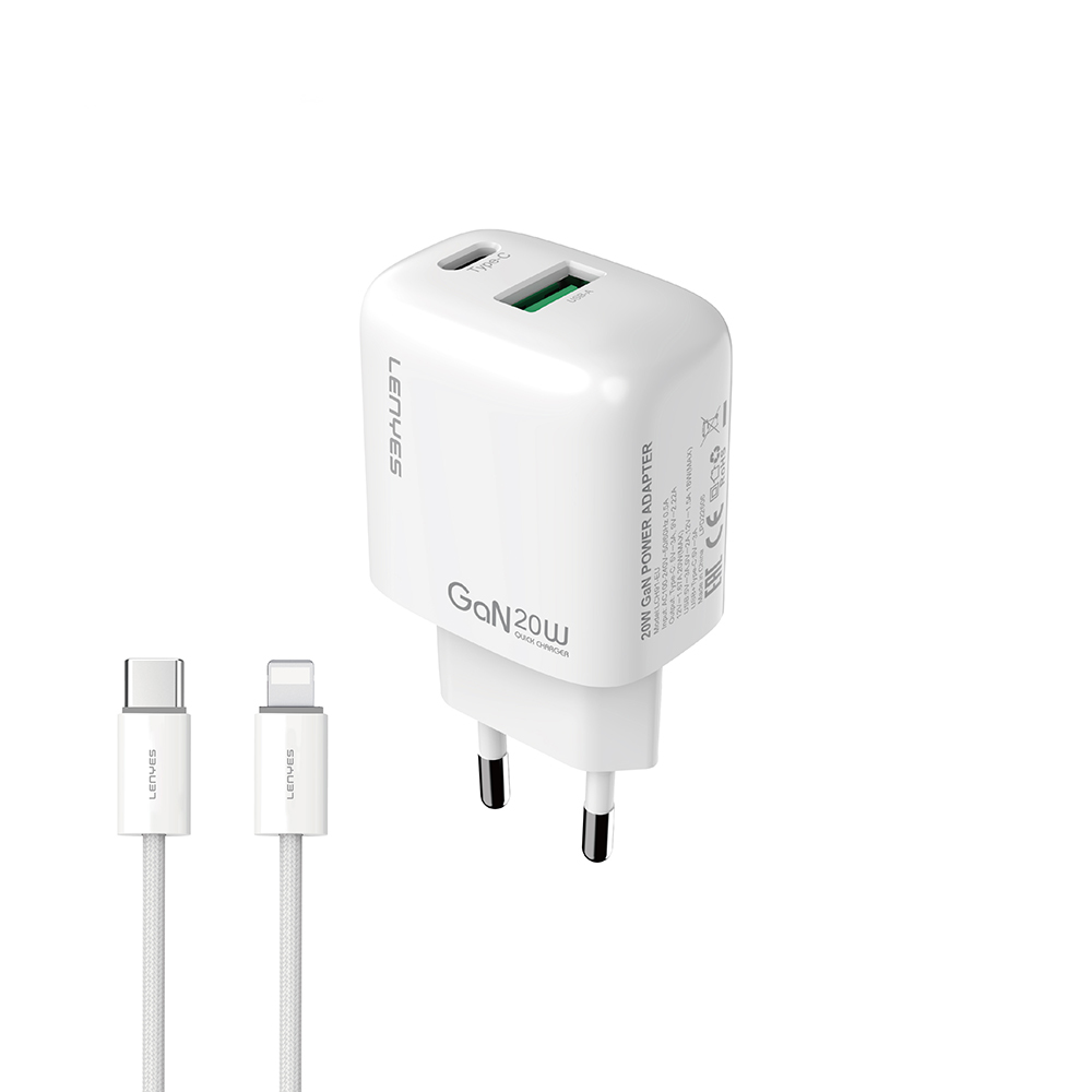 [RNZ-TA124380] Lenyes LCH91-TC-L Type-C to Lightning GaN Teknolojili PD ve USB Hızlı Şarj Özellikli Şarj Seti 20W