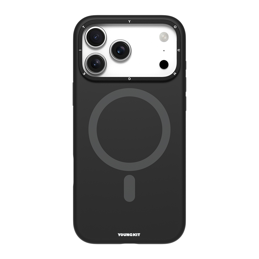 [RNZ-TA126073] Apple iPhone 17 Pro Max Uyumlu Kılıf M-Safe Şarj Özellikli Kamera Standlı Youngkit Gel Cream Serisi Kapak (Siyah)