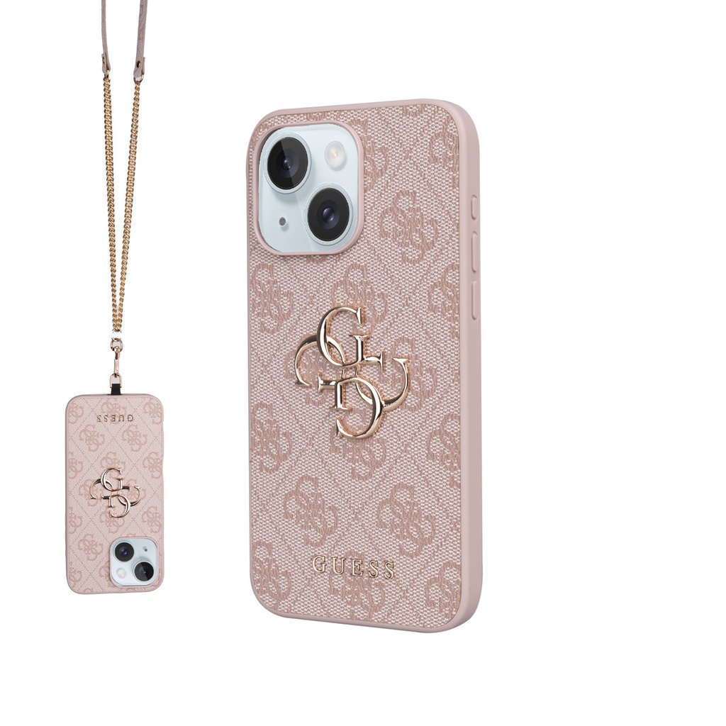 Apple iPhone 15 Plus Uyumlu Kılıf Guess Orjinal Lisanslı PU Deri 4G Büyük Metal Logolu Çapraz Vücut Askılı Kapak