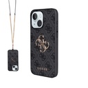 Apple iPhone 15 Plus Uyumlu Kılıf Guess Orjinal Lisanslı PU Deri 4G Büyük Metal Logolu Çapraz Vücut Askılı Kapak