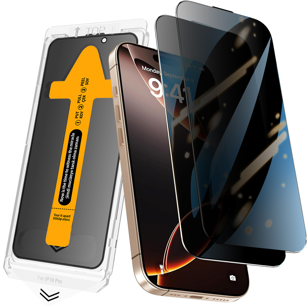 Apple iPhone 17 Uyumlu Zore 2.5D Oliv Privacy Temperli Cam Ekran Koruyucu + Kolay Uygulama Aparatı