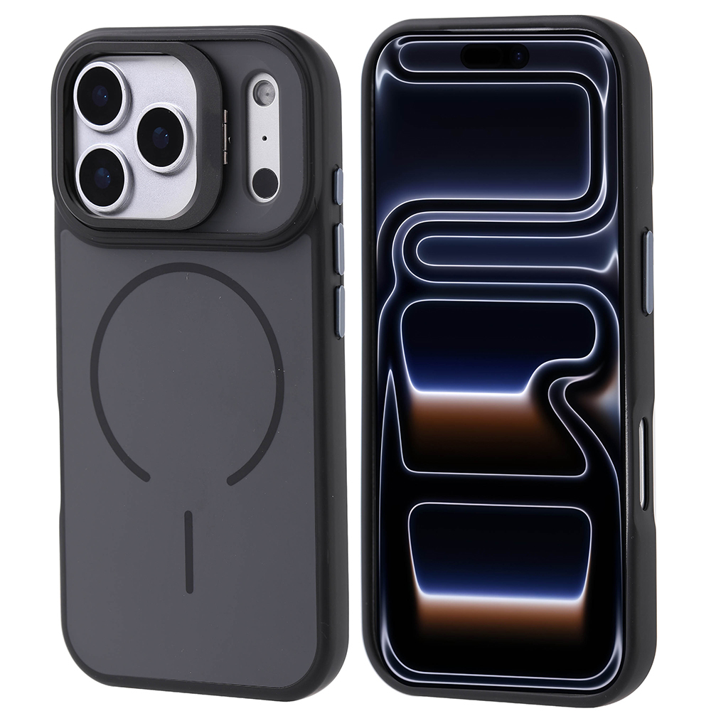 [RNZ-TA127541] Apple iPhone 17 Pro Uyumlu Kılıf M-safe Şarj Özellikli Kamera Standlı Zore Notron Kapak (Siyah)