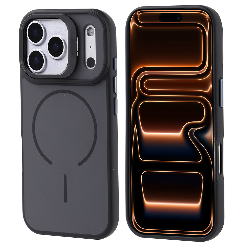 [RNZ-TA127546] Apple iPhone 17 Pro Max Uyumlu Kılıf M-safe Şarj Özellikli Kamera Standlı Zore Notron Kapak (Siyah)