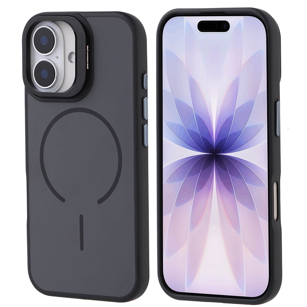 [RNZ-TA127534] Apple iPhone 17 Uyumlu Kılıf M-safe Şarj Özellikli Kamera Standlı Zore Notron Kapak (Siyah)