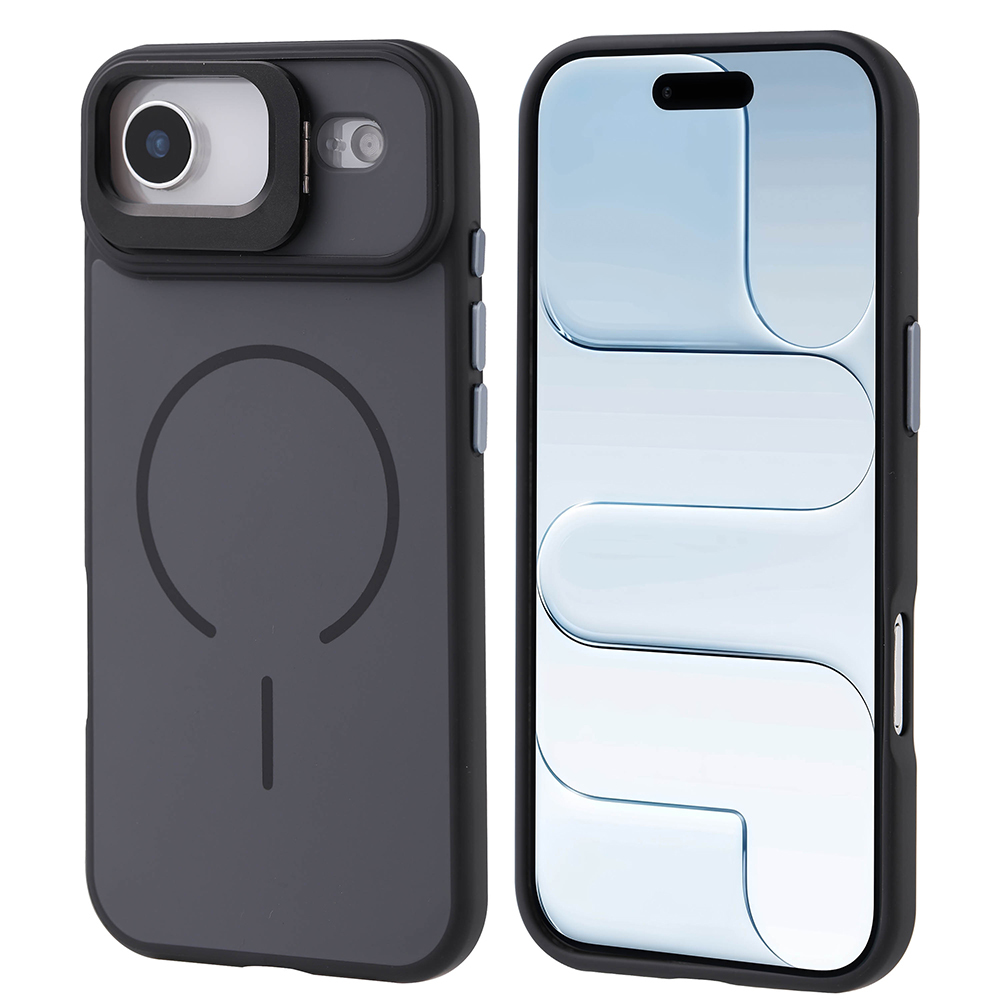 [RNZ-TA127536] Apple iPhone 17 Air Uyumlu Kılıf M-safe Şarj Özellikli Kamera Standlı Zore Notron Kapak (Siyah)