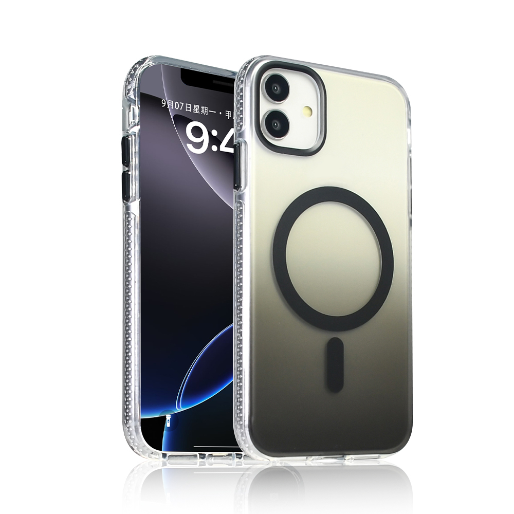 [RNZ-TA125905] Apple iPhone 11 Uyumlu Kılıf M-safe Şarj Özellikli Transparan Renk Geçişli Zore Toros Kapak (Siyah)