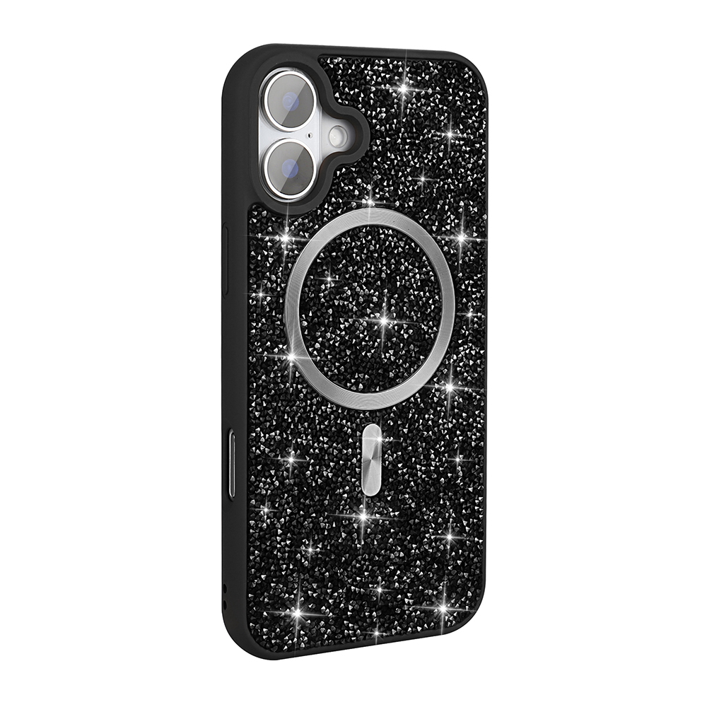 [RNZ-TA126007] Apple iPhone 17 Uyumlu Kılıf Pırlanta Tasarımlı M-safe Şarj Özellikli Zore Mozaik Silikon Kapak (Siyah)