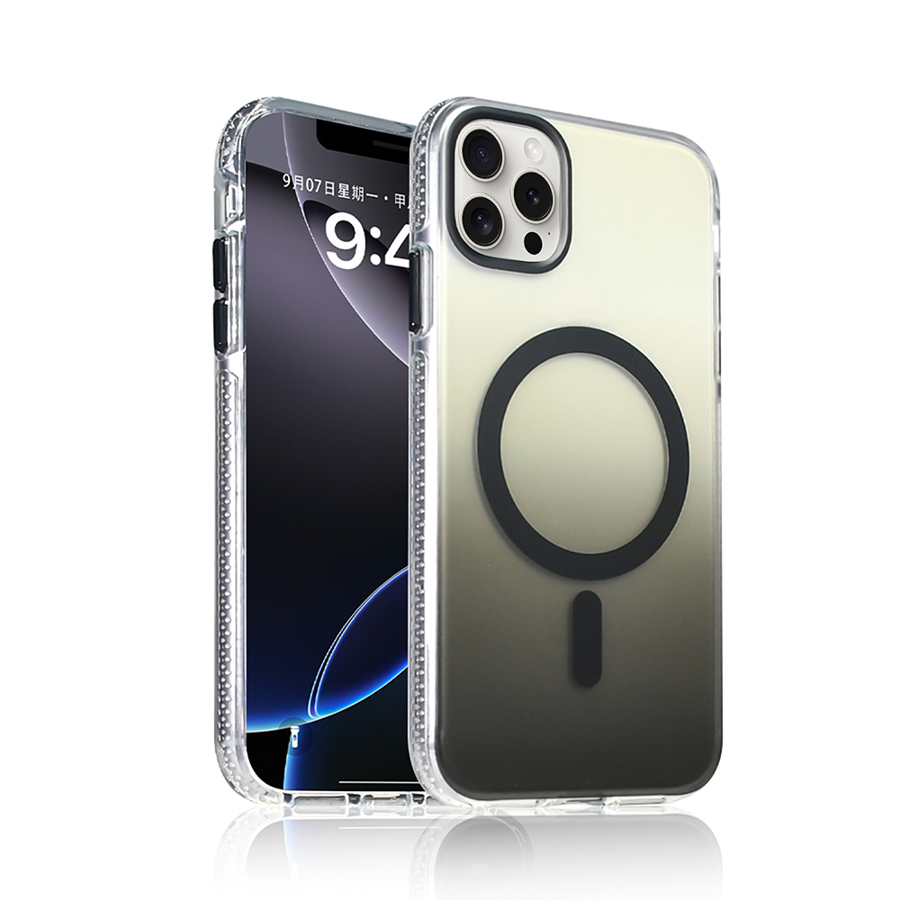 [RNZ-TA125917] Apple iPhone 14 Pro Max Uyumlu Kılıf M-safe Şarj Özellikli Transparan Renk Geçişli Zore Toros Kapak (Siyah)
