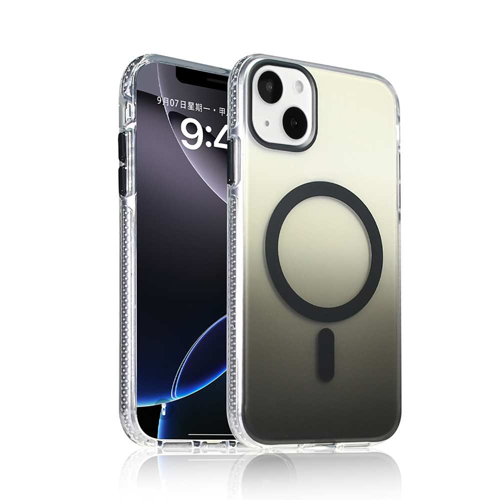 [RNZ-TA125923] Apple iPhone 15 Uyumlu Kılıf M-safe Şarj Özellikli Transparan Renk Geçişli Zore Toros Kapak (Siyah)