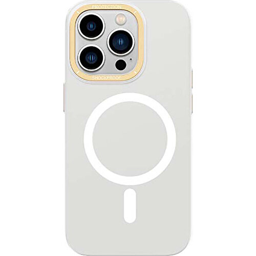 Apple iPhone 14 Pro Max Uyumlu Kılıf M-safe Şarj Özellikli Metal Kamera Çerçeveli Recci Glaze Serisi Kapak
