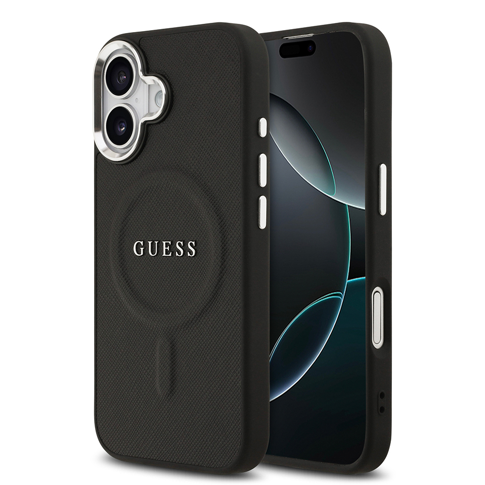[RNZ-TA126784] Apple iPhone 17 Uyumlu Kılıf Guess Orjinal Lisanslı M-safe Şarj Özellikli Klasik Yazı Logolu PU Deri Kapak (Siyah)