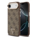 Apple iPhone 17 Air Uyumlu Kılıf Guess Orjinal Lisanslı M-safe Şarj Özellikli Gold Metal Kamera Çerçeveli Taşlı Üçgen Logo 4G Desenli Kapak
