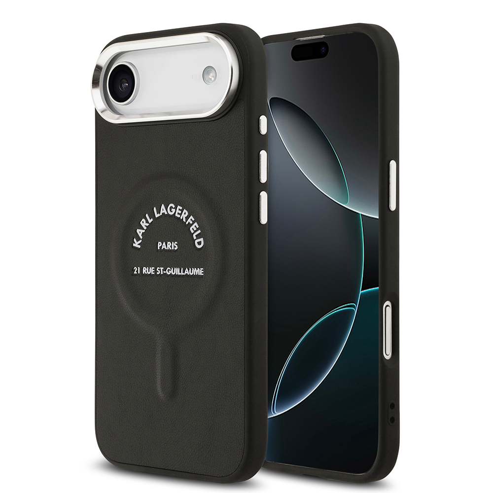 [RNZ-TA126289] Apple iPhone 17 Air Uyumlu Kılıf Karl Lagerfeld Orjinal Lisanslı M-safe Şarj Özellikli Metal Kamera ve Buton Tasarımlı Paris RSG PU Deri Kapak
