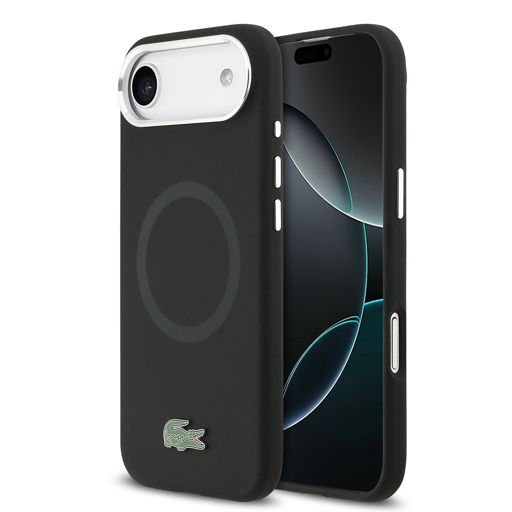 [RNZ-TA126363] Apple iPhone 17 Air Uyumlu Kılıf Lacoste Orjinal Lisanslı M-safe Şarj Özellikli İkonik Logolu Metal Kamera Çerçeveli Silikon Kapak (Siyah)