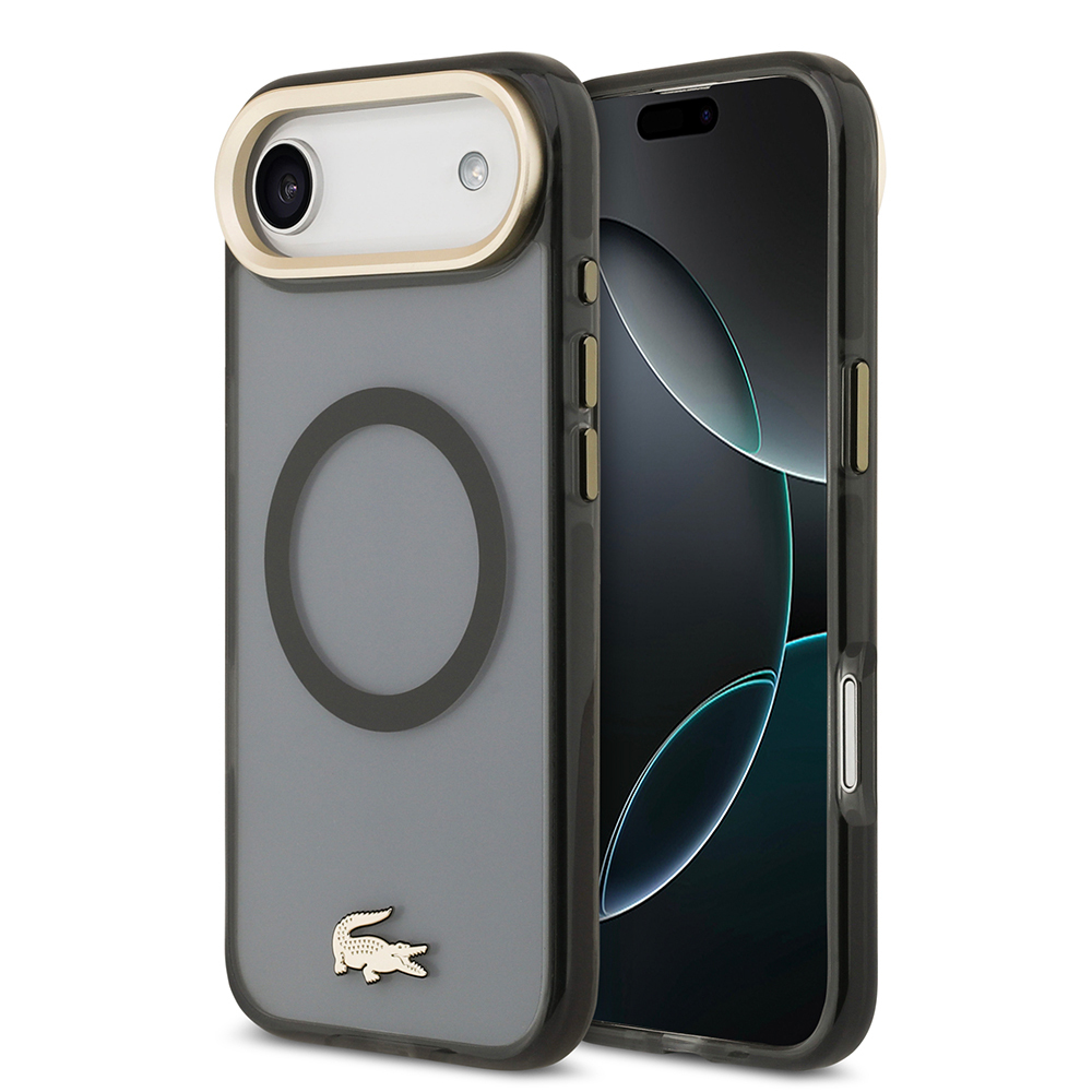 Apple iPhone 17 Air Uyumlu Kılıf Lacoste Orjinal Lisanslı M-safe Şarj Özellikli Gold Timsah Logolu Buzlu Kapak