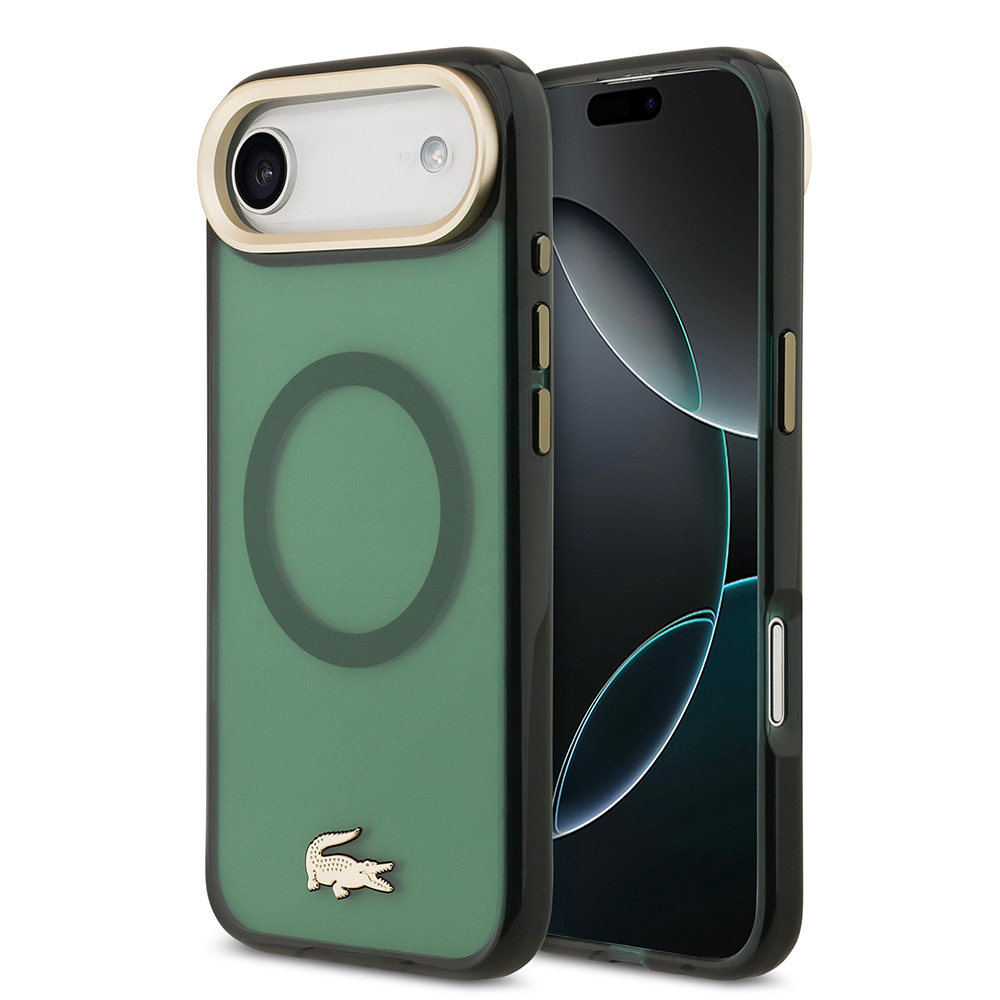 Apple iPhone 17 Air Uyumlu Kılıf Lacoste Orjinal Lisanslı M-safe Şarj Özellikli Gold Timsah Logolu Buzlu Kapak