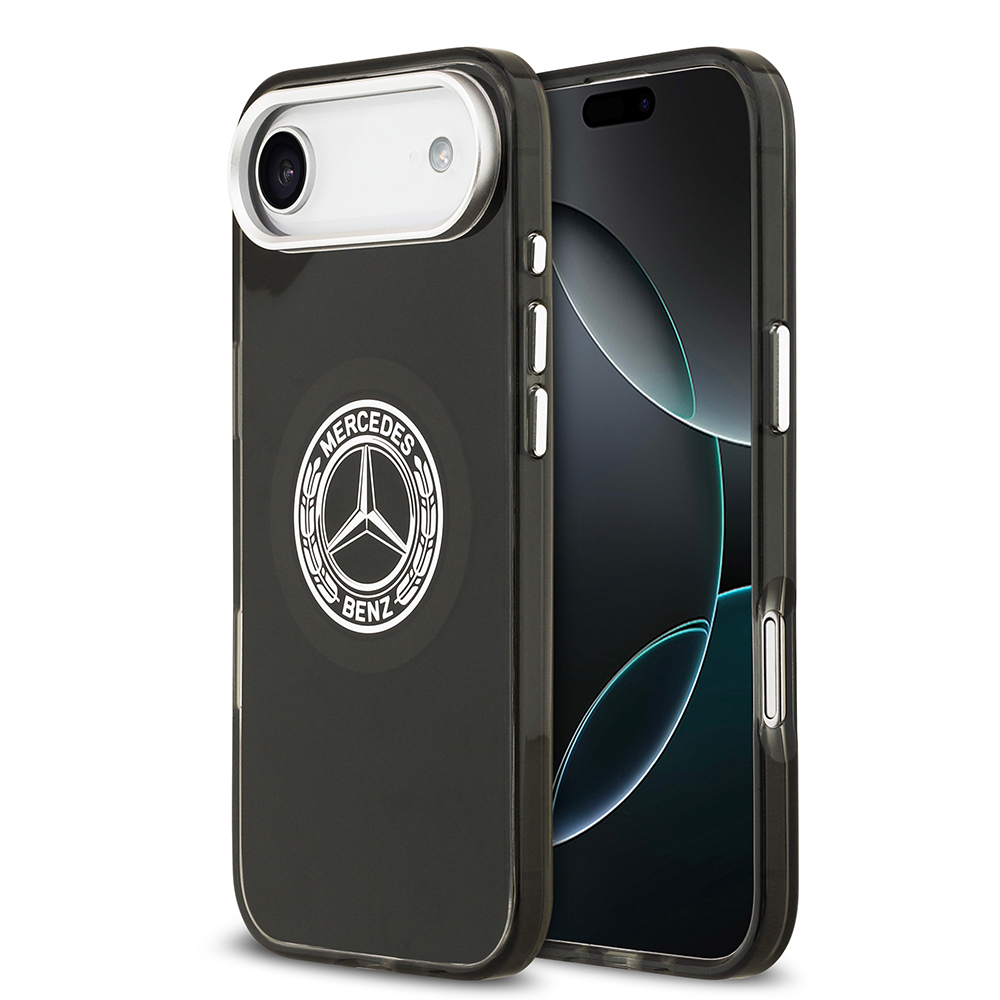 [RNZ-TA126204] Apple iPhone 17 Air Uyumlu Kılıf Mercedes Benz Orjinal Lisanslı M-safe Şarj Özellikli Çift Katmanlı PC Nostaljik Yıldız Dizayn Kapak (Siyah)