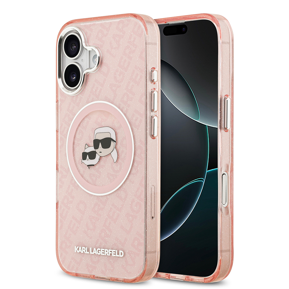 Apple iPhone 17 Uyumlu Kılıf Karl Lagerfeld Orjinal Lisanslı Parlayan Simli Karl & Choupette Heads Kapak