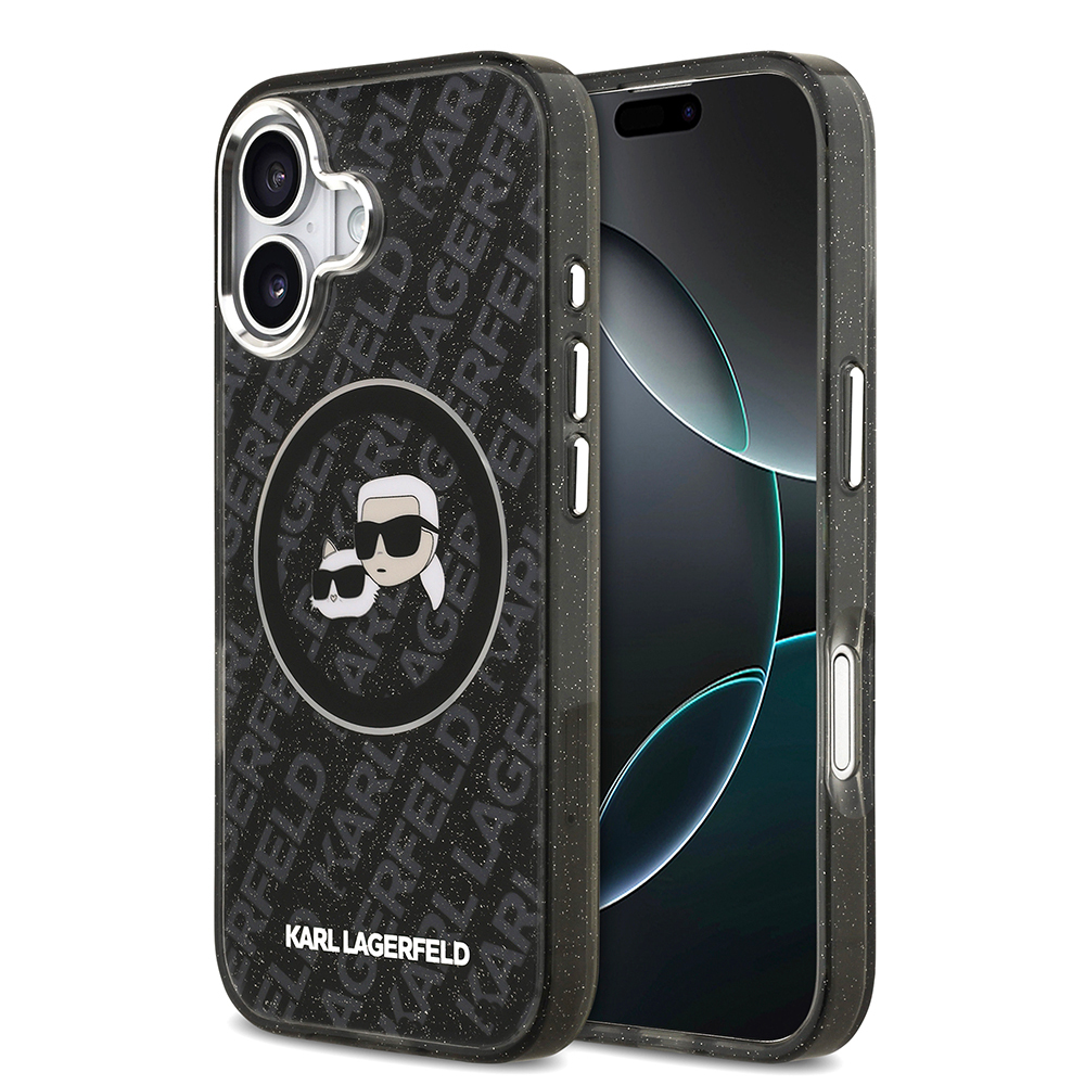 Apple iPhone 17 Uyumlu Kılıf Karl Lagerfeld Orjinal Lisanslı Parlayan Simli Karl & Choupette Heads Kapak