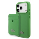 Apple iPhone 17 Pro Uyumlu Kılıf Lacoste Orjinal Lisanslı M-safe Şarj Özellikli PU Pike Desenli Metal Logolu Kartlıklı Kapak