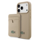 Apple iPhone 17 Pro Uyumlu Kılıf Lacoste Orjinal Lisanslı M-safe Şarj Özellikli PU Pike Desenli Metal Logolu Kartlıklı Kapak
