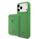 Apple iPhone 17 Pro Max Uyumlu Kılıf Lacoste Orjinal Lisanslı M-safe Şarj Özellikli PU Pike Desenli Metal Logolu Kartlıklı Kapak