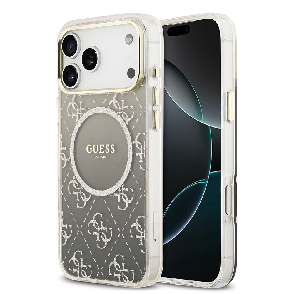 Apple iPhone 17 Pro Max Uyumlu Kılıf Guess Orjinal Lisanslı M-safe Şarj Özellikli 4G Desenli Simli Silikon Kapak