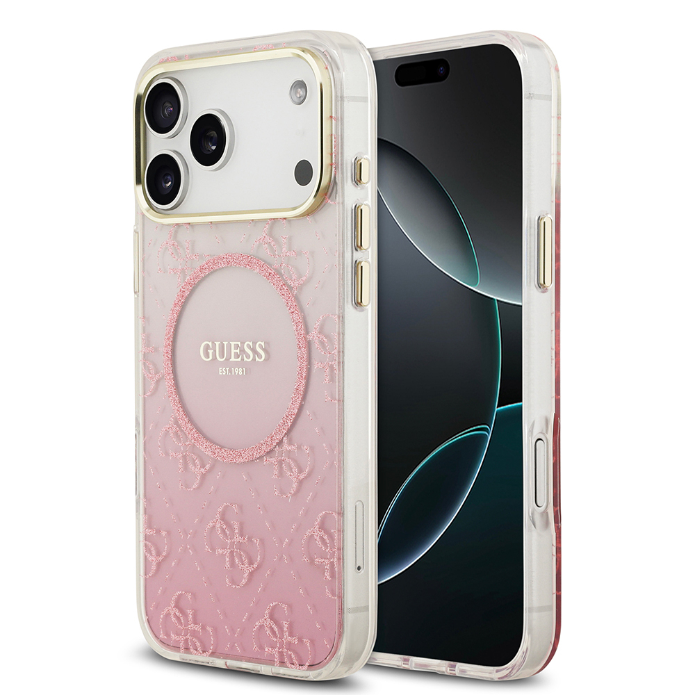 Apple iPhone 17 Pro Max Uyumlu Kılıf Guess Orjinal Lisanslı M-safe Şarj Özellikli 4G Desenli Simli Silikon Kapak