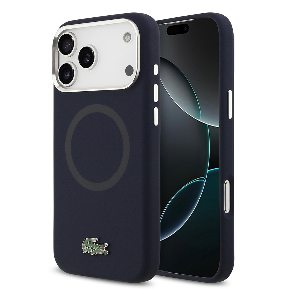 Apple iPhone 17 Pro Max Uyumlu Kılıf Lacoste Orjinal Lisanslı M-safe Şarj Özellikli İkonik Logolu Metal Kamera Çerçeveli Silikon Kapak