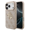 Apple iPhone 17 Pro Uyumlu Kılıf Guess Orjinal Lisanslı Gold Metal Kamera Çerçeveli 4G Desenli Metal Büyük 4G ve Yazı Logolu Kapak