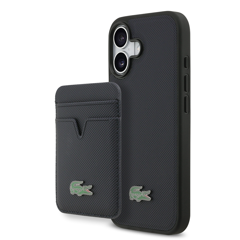 Apple iPhone 17 Uyumlu Kılıf Lacoste Orjinal Lisanslı M-safe Şarj Özellikli PU Pike Desenli Metal Logolu Kartlıklı Kapak